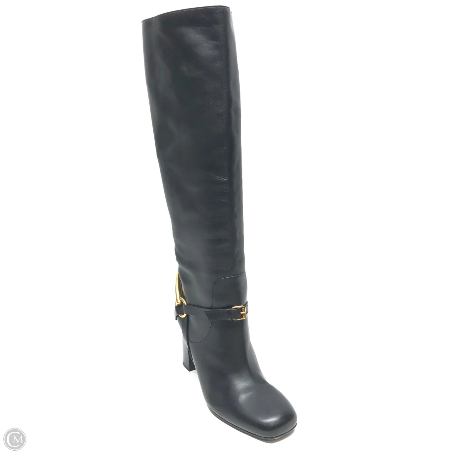 Boots Luxury Designer By Gucci In Black & Gold, Size: 7