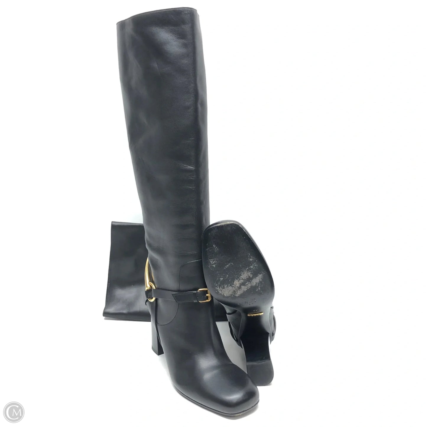 Boots Luxury Designer By Gucci In Black & Gold, Size: 7