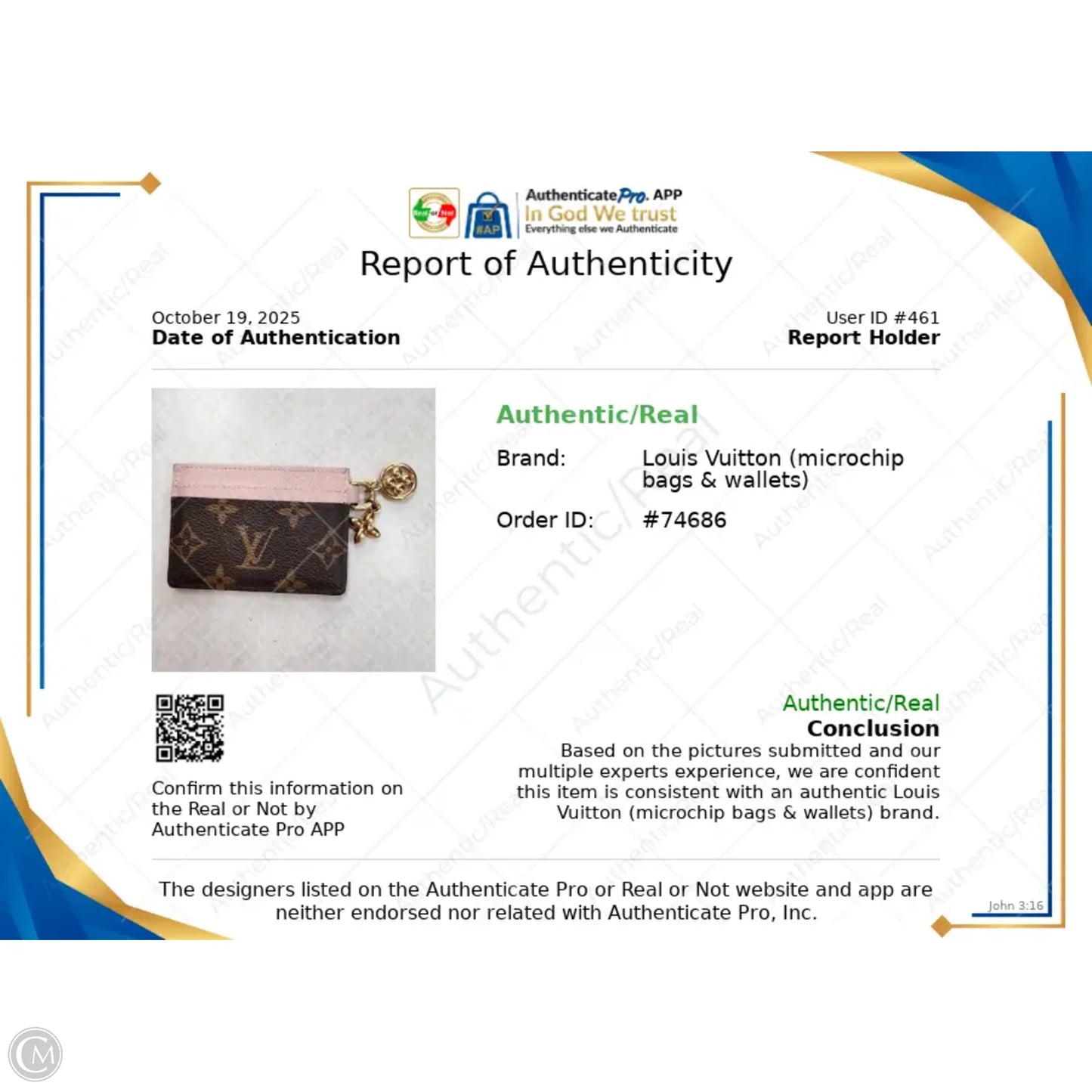 Id/card Holder Luxury Designer By Louis Vuitton