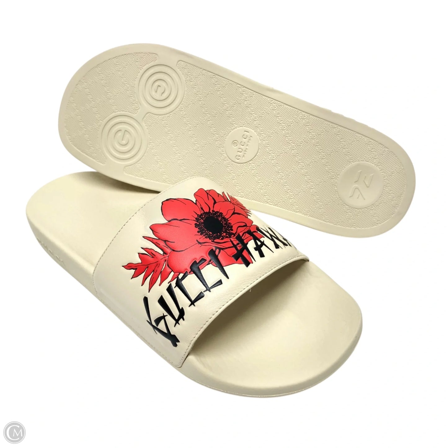 Sandals Luxury Designer By Gucci In Red & White, Size: 9.5