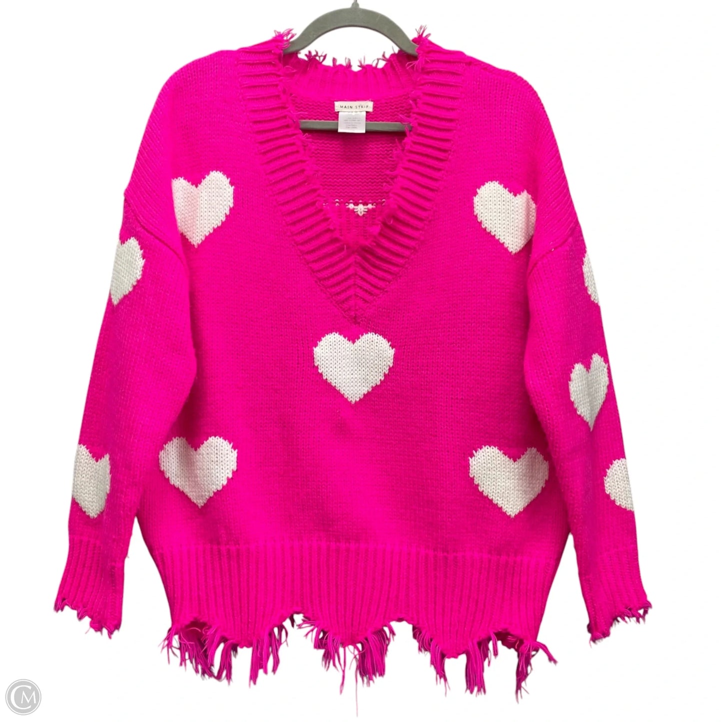 Sweater By Main Strip In Pink & White, Size: M