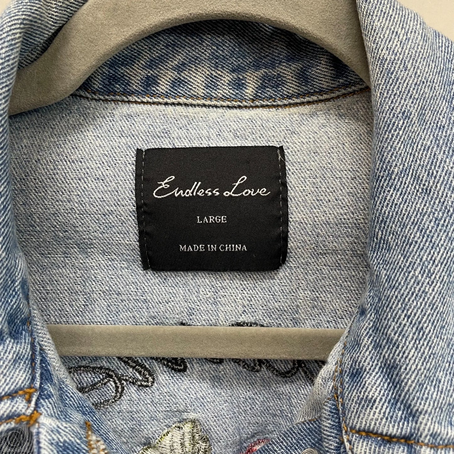 Jacket Denim By Clothes Mentor In Blue Denim, Size: L