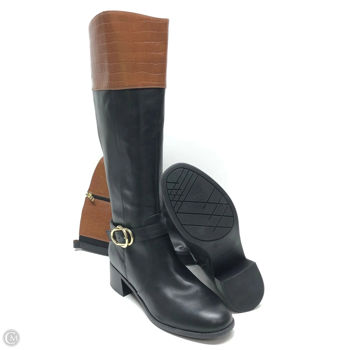 Boots Knee Heels By Marc Fisher In Black & Brown, Size: 9