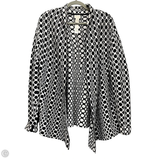 Sweater Cardigan By Chicos In Black & White, Size: Xl