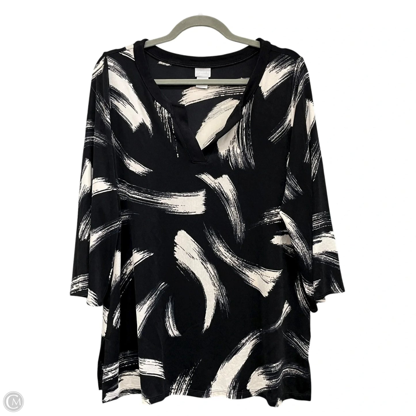 Tunic 3/4 Sleeve By Chicos In Black & Cream, Size: 12