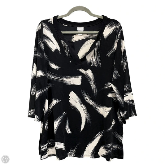Tunic 3/4 Sleeve By Chicos In Black & Cream, Size: 12