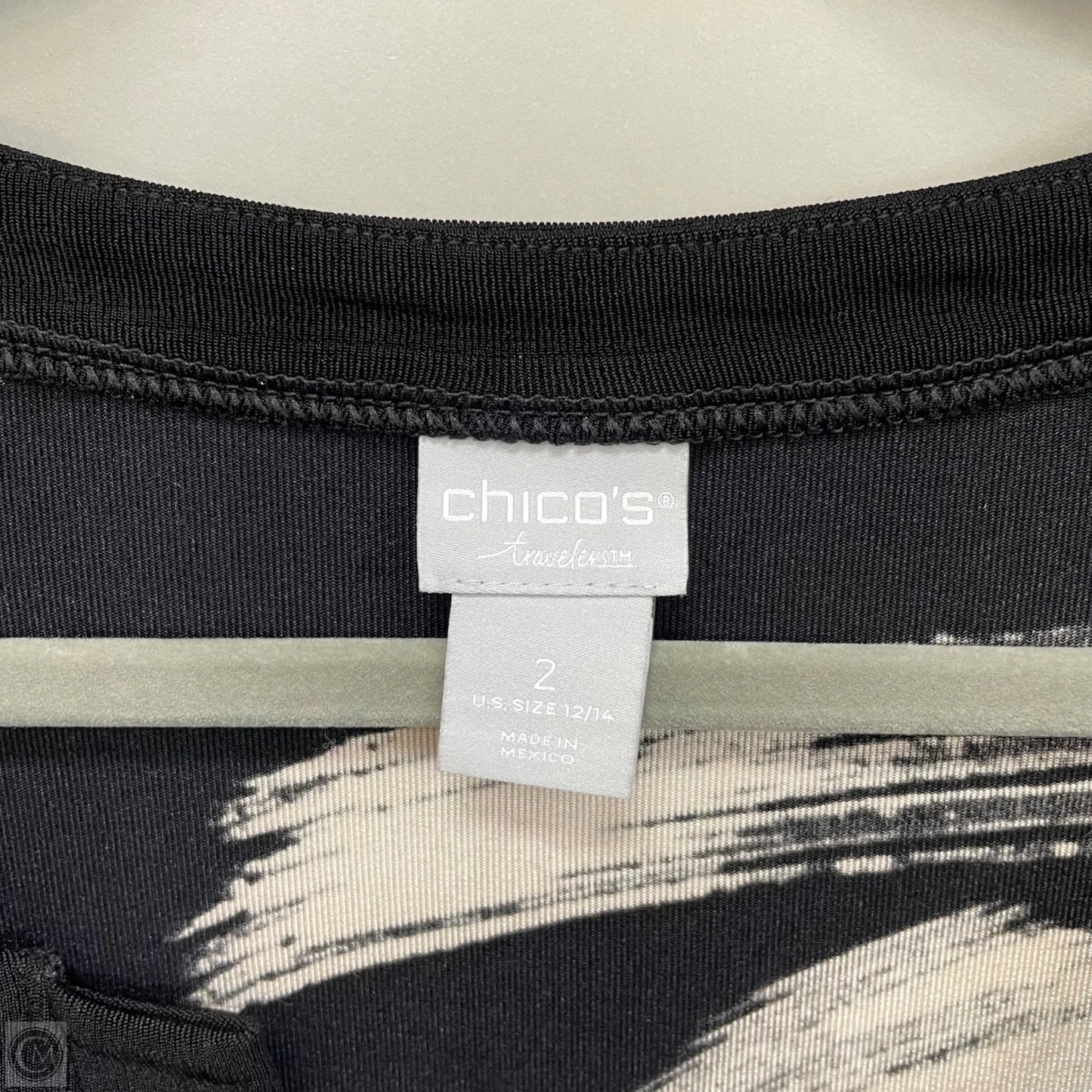 Tunic 3/4 Sleeve By Chicos In Black & Cream, Size: 12