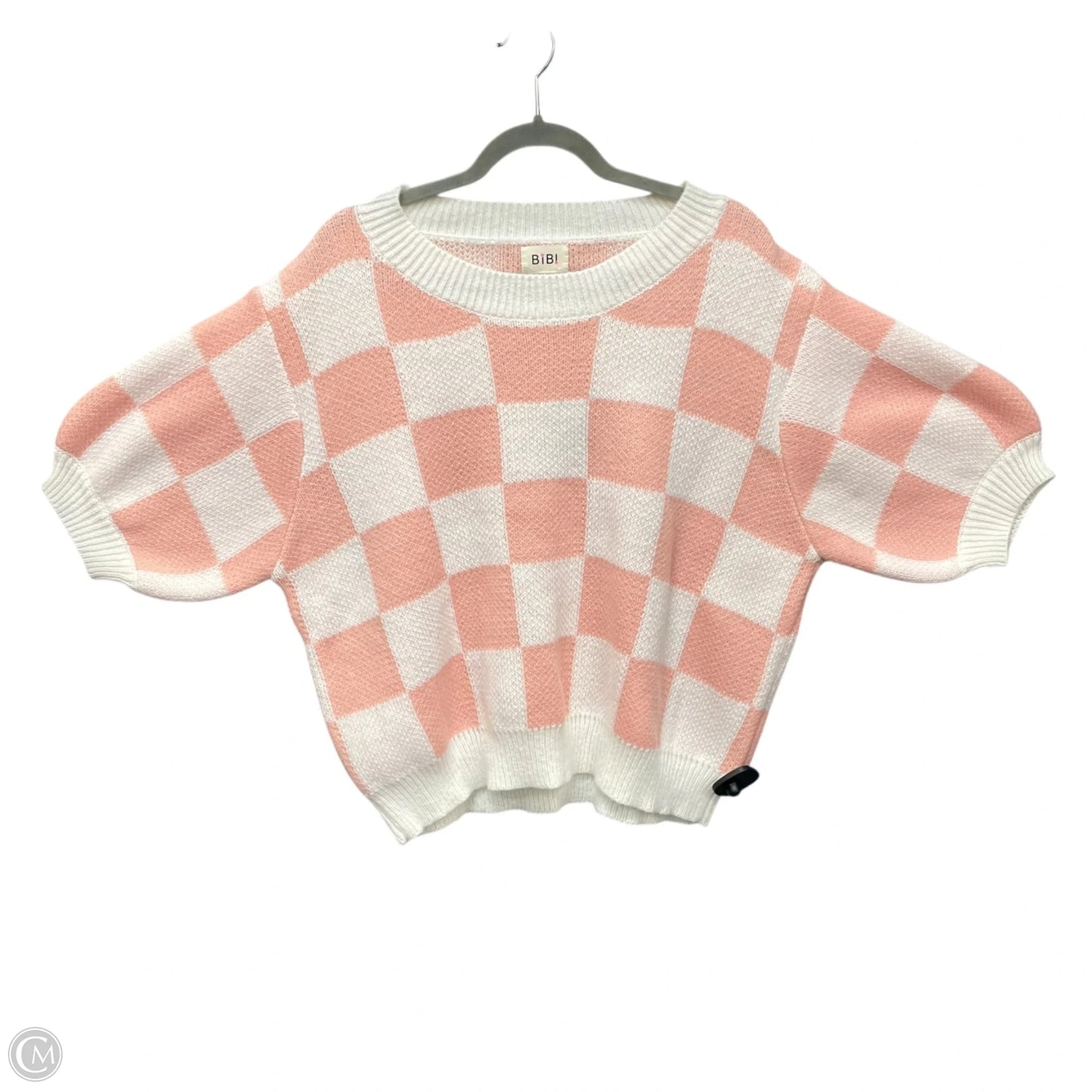 Sweater Short Sleeve By Bibi In Pink & White, Size: L