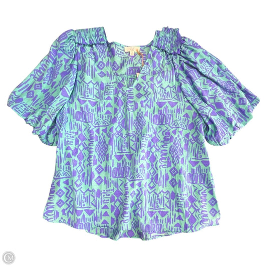 Blouse Short Sleeve By Easel In Blue & Green, Size: M