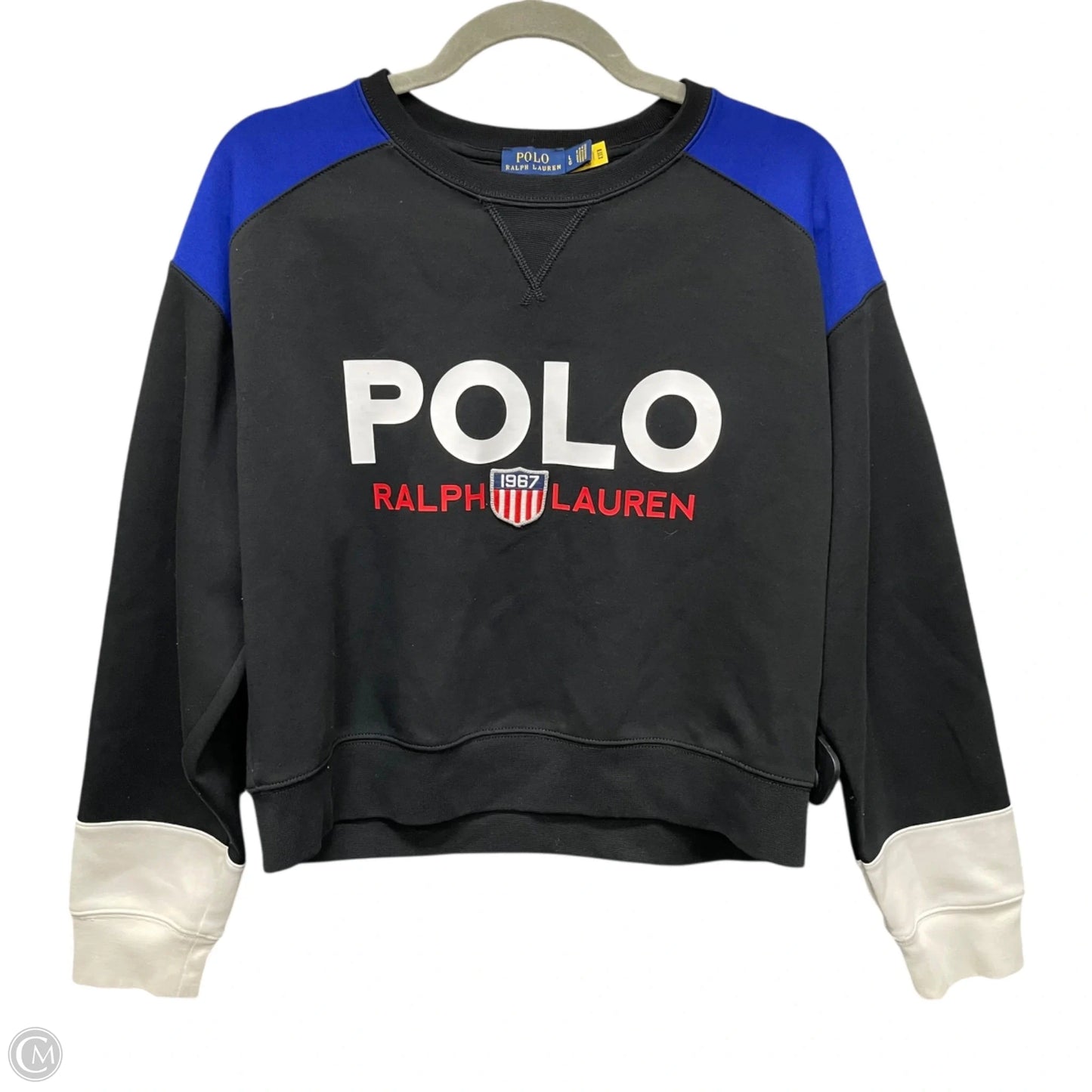 Sweatshirt Crewneck By Polo Ralph Lauren In Black & Blue, Size: L