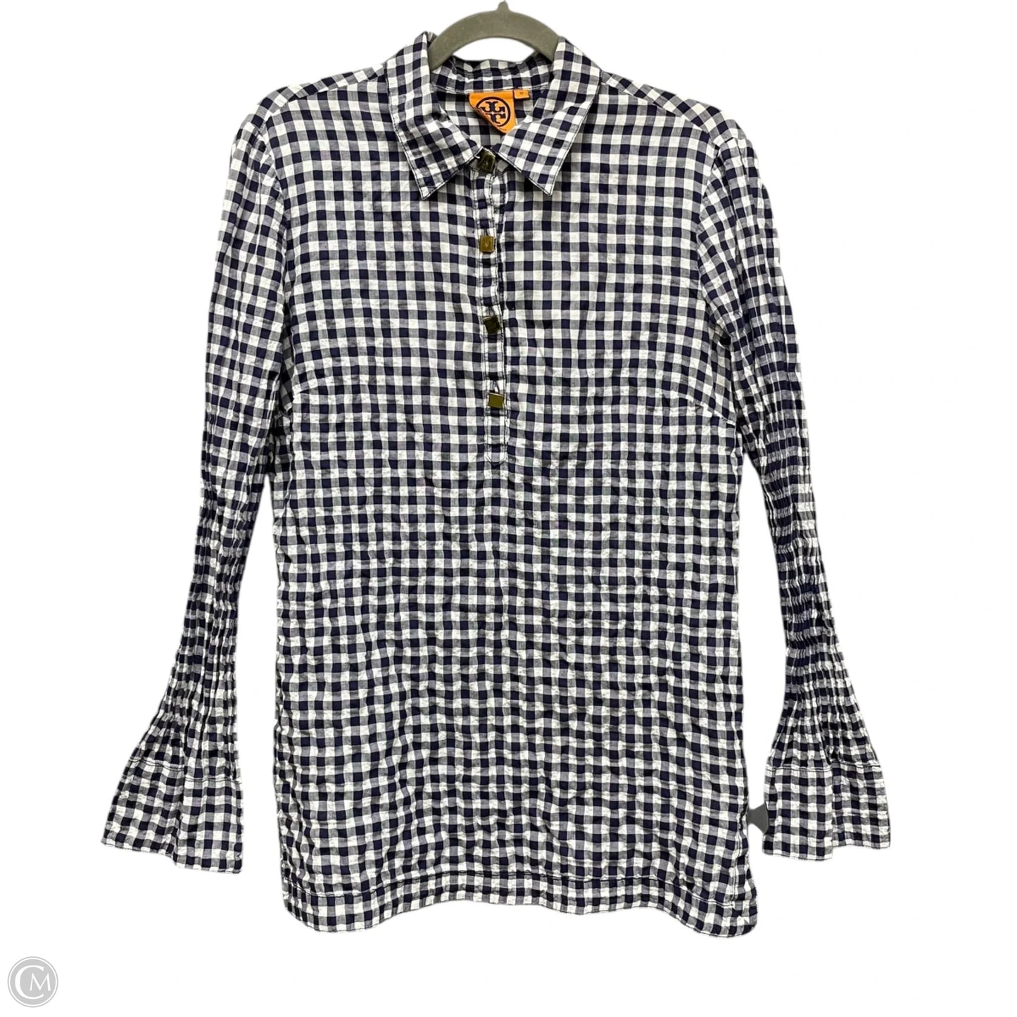 Top Long Sleeve Designer By Tory Burch In Blue & White, Size: 10