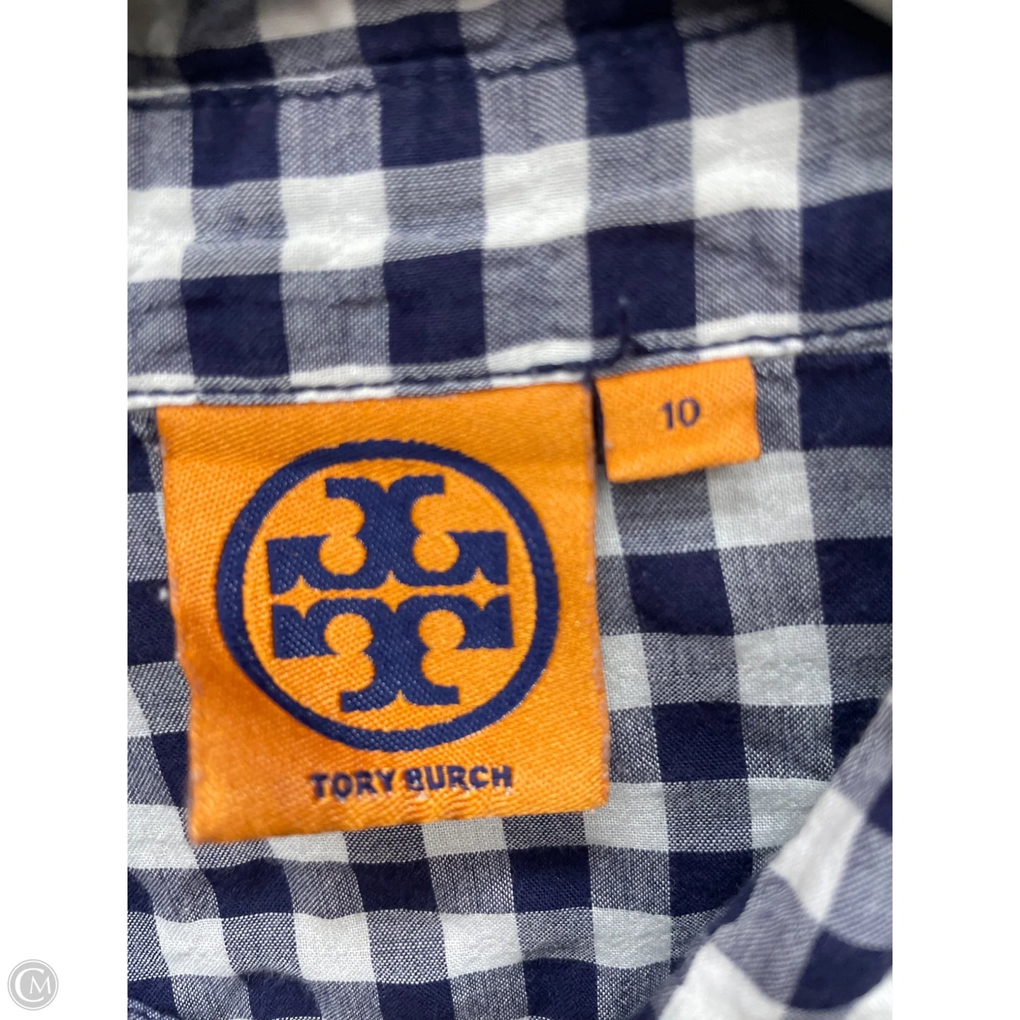 Top Long Sleeve Designer By Tory Burch In Blue & White, Size: 10