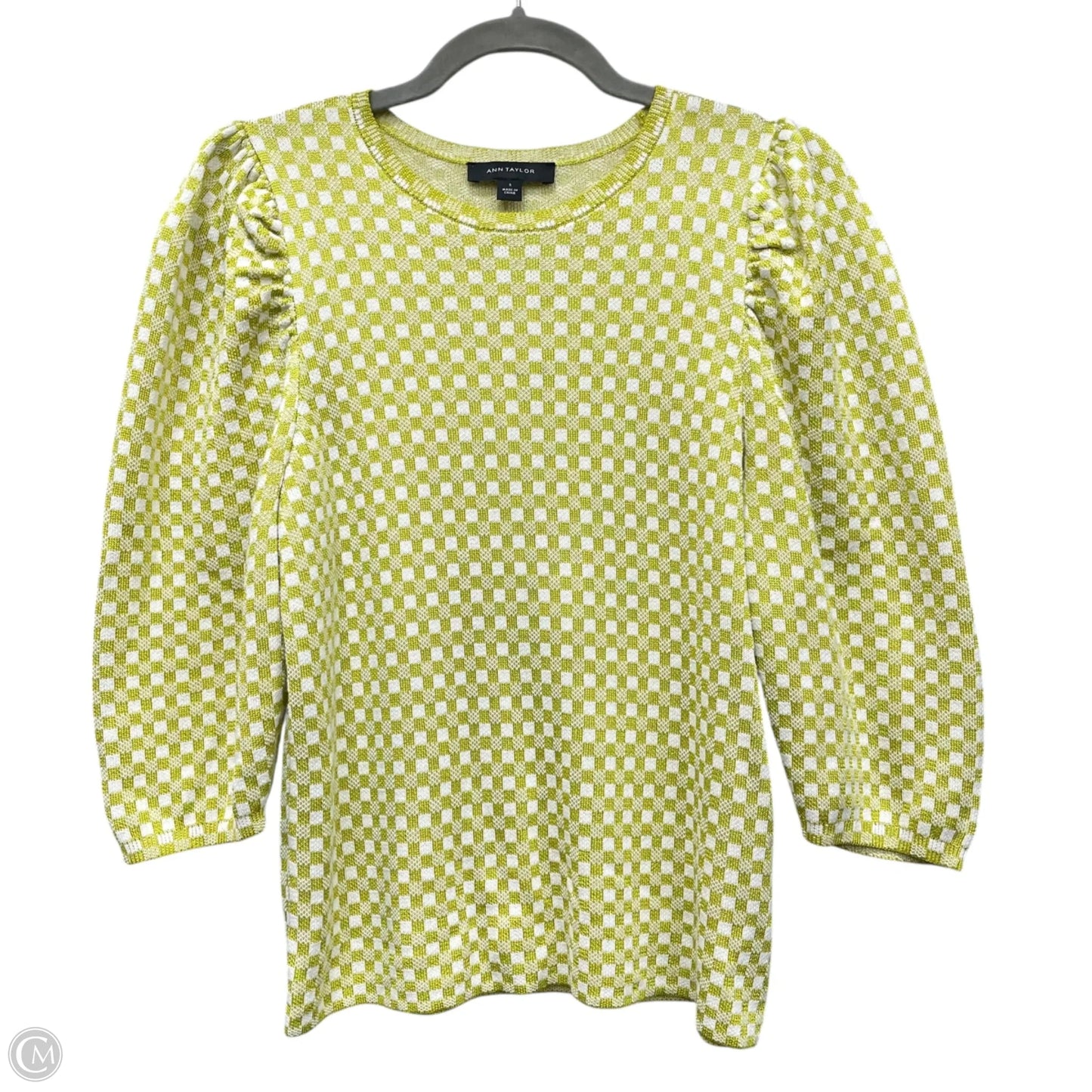 Top 3/4 Sleeve By Ann Taylor In Green & White, Size: S