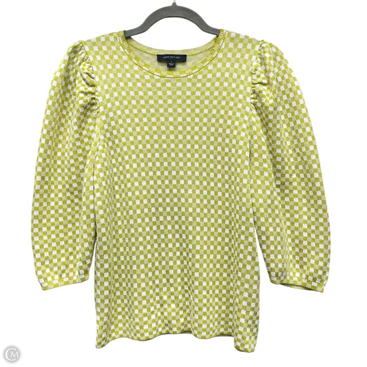 Top 3/4 Sleeve By Ann Taylor In Green & White, Size: S