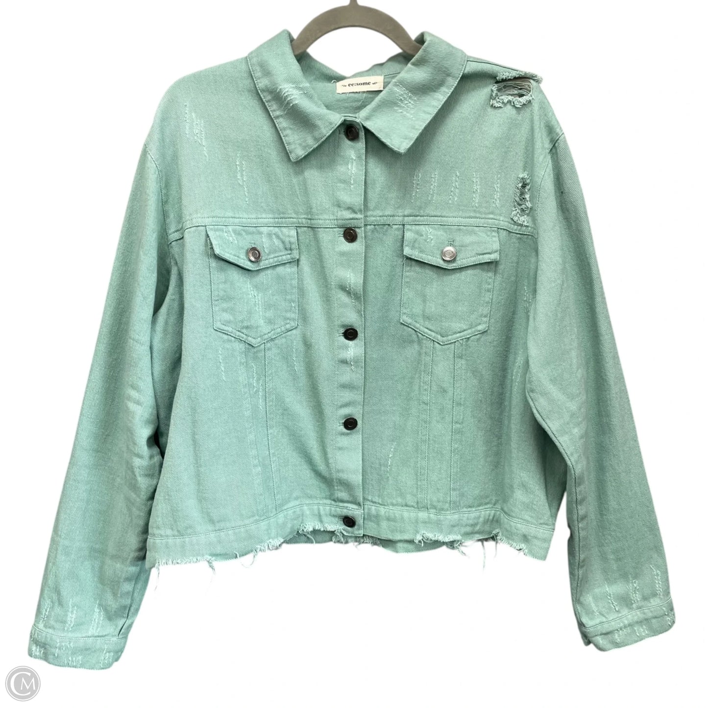 Jacket Denim By Ee Some In Green Denim, Size: Xl