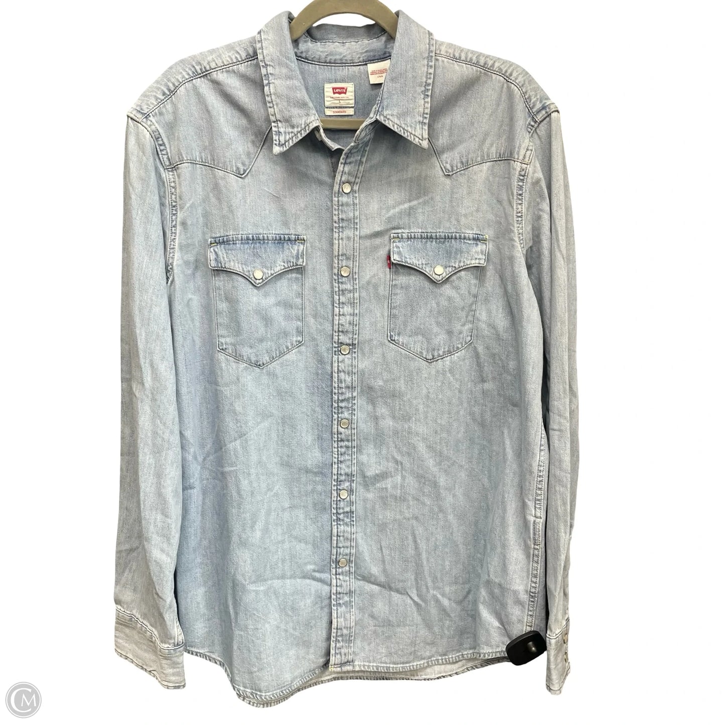 Jacket Shirt By Levis In Blue Denim, Size: L