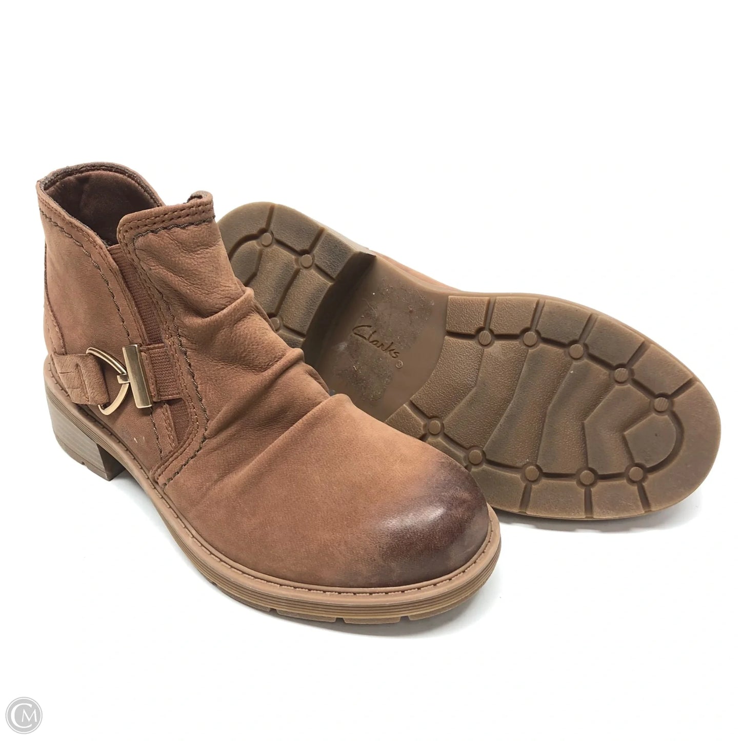 Boots Ankle Heels By Clarks In Brown, Size: 6