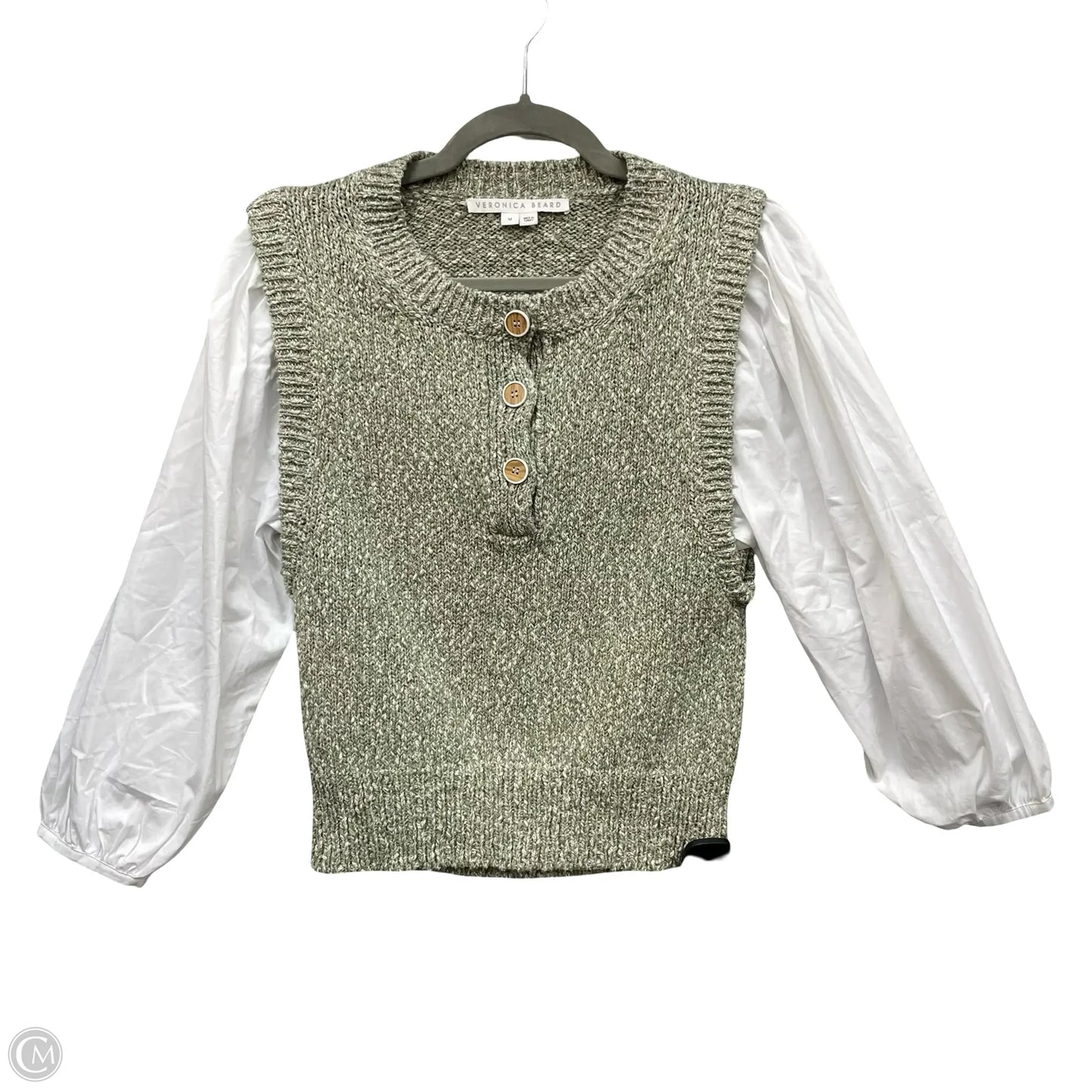 Top Long Sleeve By Veronica Beard In Green & White, Size: M