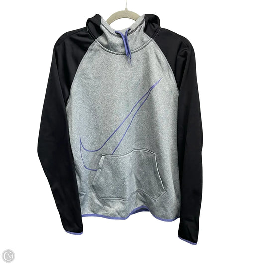 Athletic Top Long Sleeve Hoodie By Nike Apparel In Black & Grey, Size: M