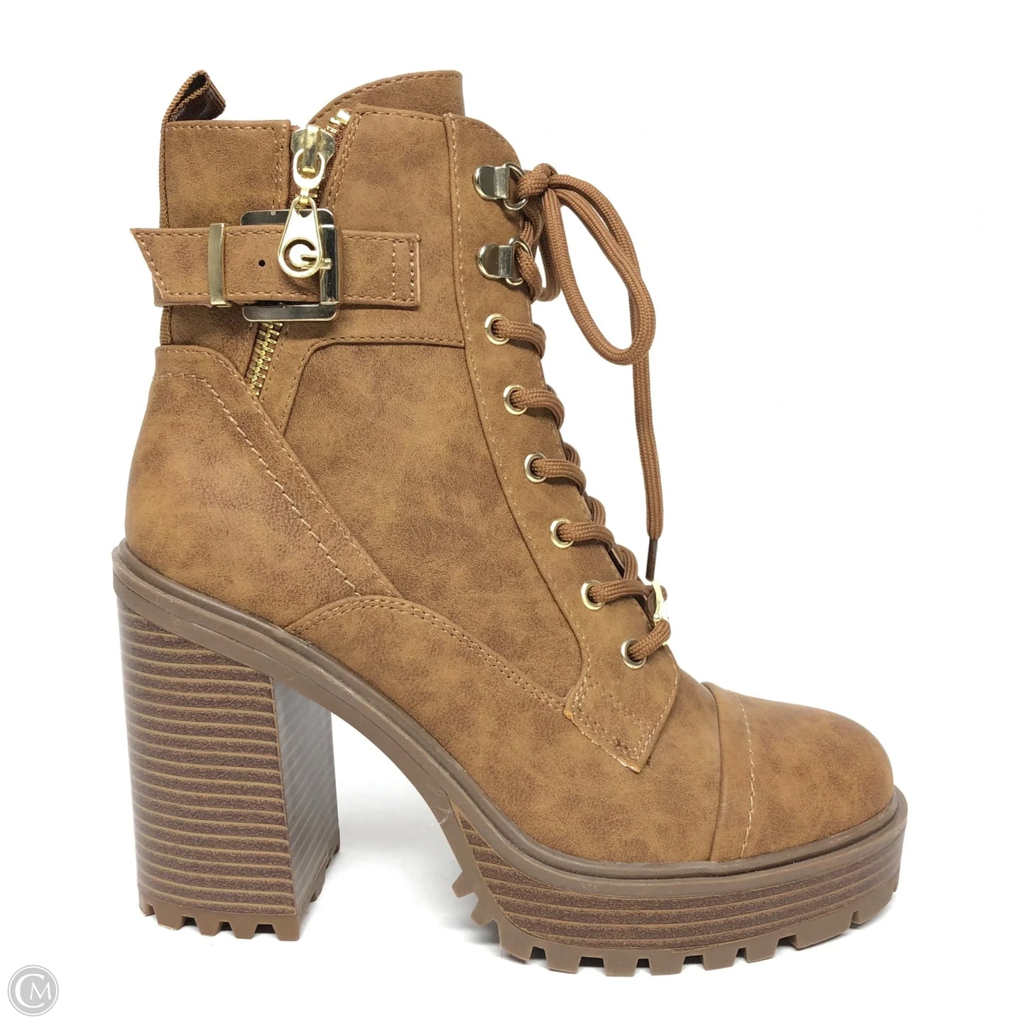 Boots Ankle Heels By Guess In Tan, Size: 7