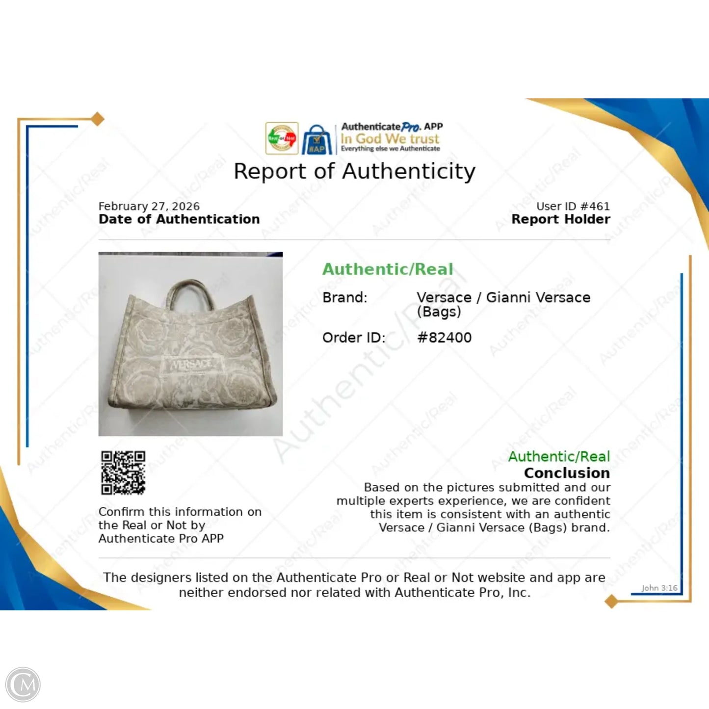 Tote Luxury Designer By Versace, Size: Medium