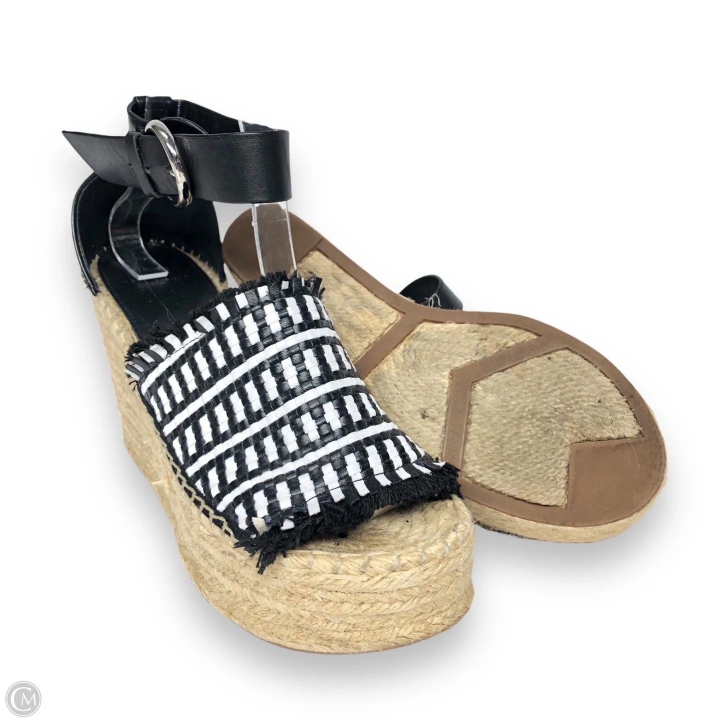 Sandals Heels Wedge By Marc Fisher In Black & White, Size: 9