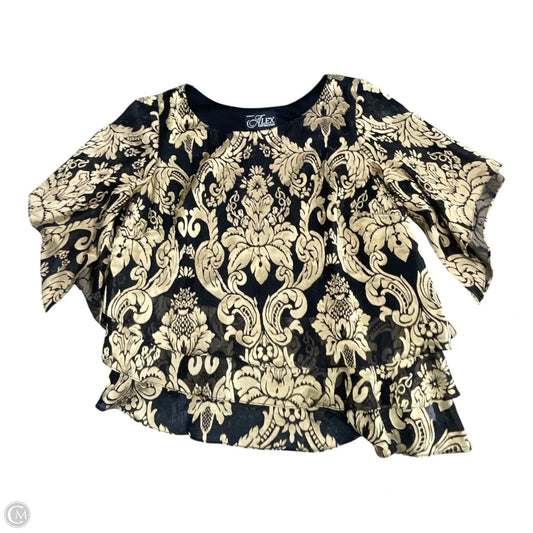 Blouse 3/4 Sleeve By Alex Evenings In Black & Gold, Size: 1x