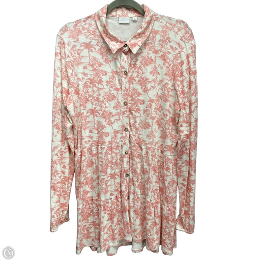 Top Long Sleeve By New Directions In Pink & White, Size: L