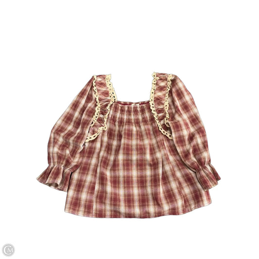 Blouse Long Sleeve By Entro In Plaid Pattern, Size: S