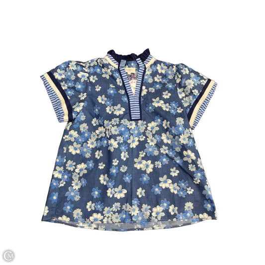 Top Short Sleeve By Umgee In Blue & White, Size: L
