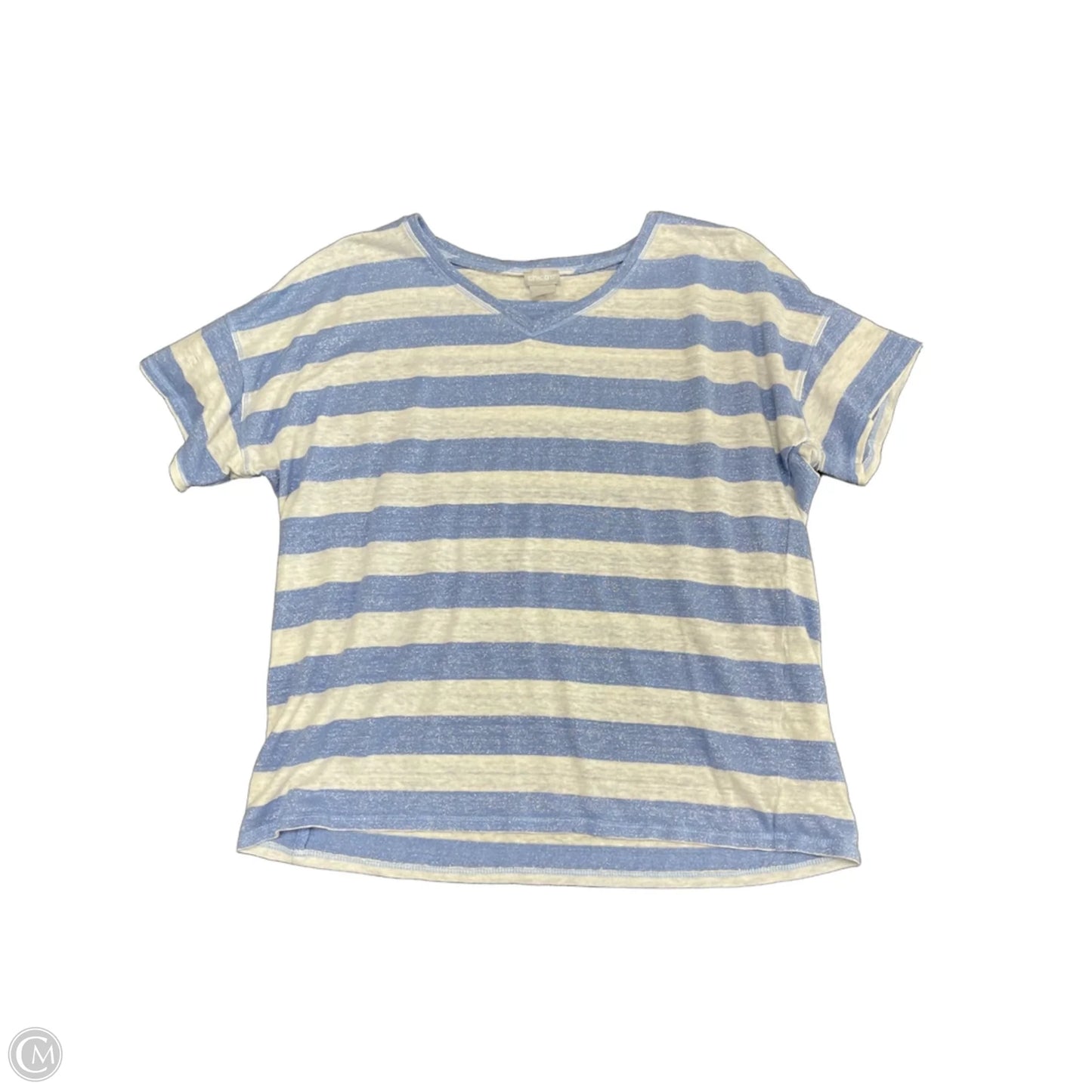Top Short Sleeve By Chicos In Blue & White, Size: L