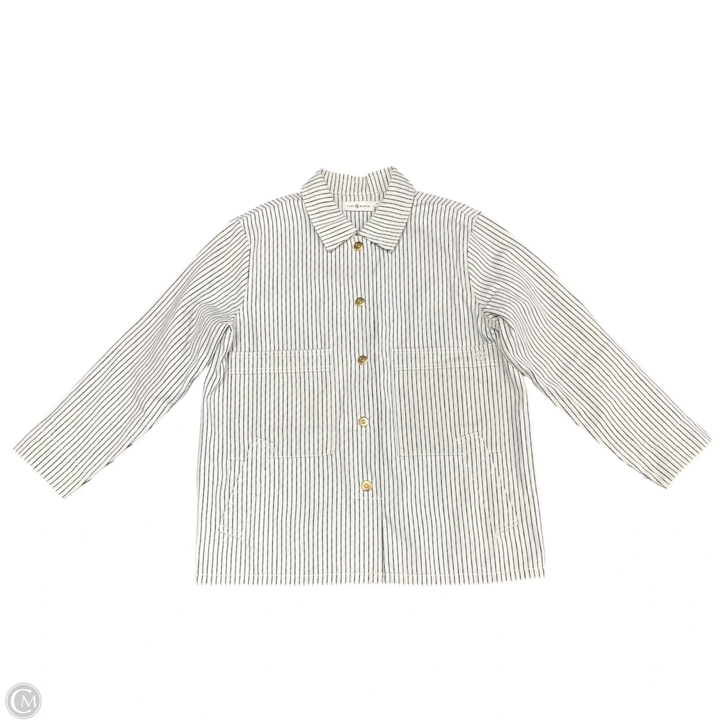 Jacket Designer By Tory Burch In Blue & Cream, Size: 10