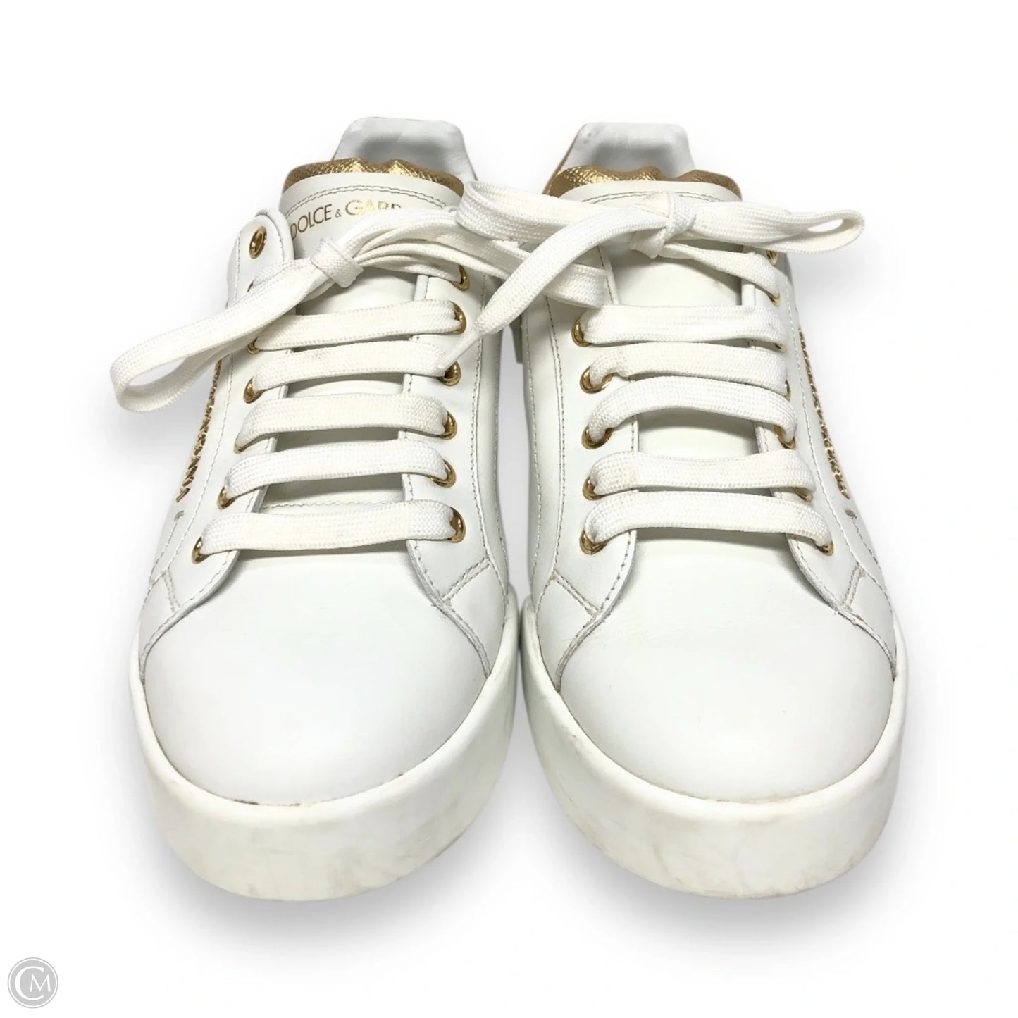 Shoes Luxury Designer By Dolce And Gabbana In Gold & White, Size: 7.5