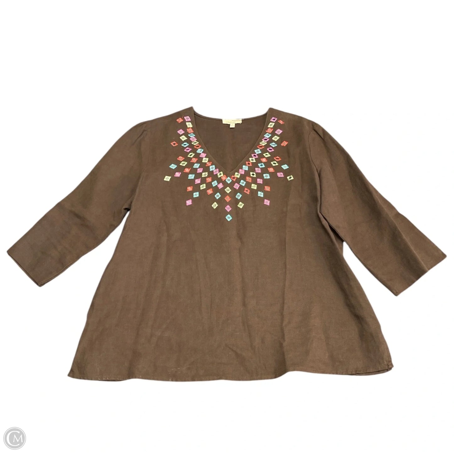 Top 3/4 Sleeve By Choices In Brown, Size: L