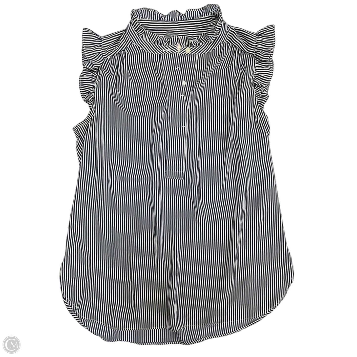 Blouse Short Sleeve By Loft In Blue & White, Size: Xs