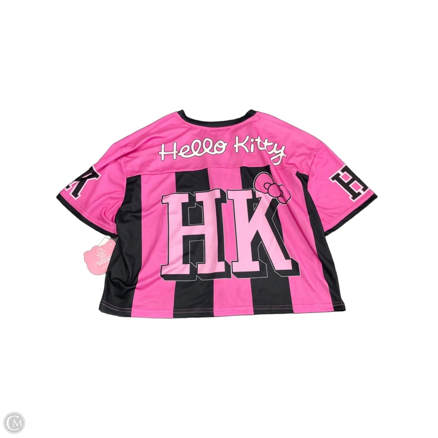 Top Short Sleeve By Cme In Black & Pink, Size: L