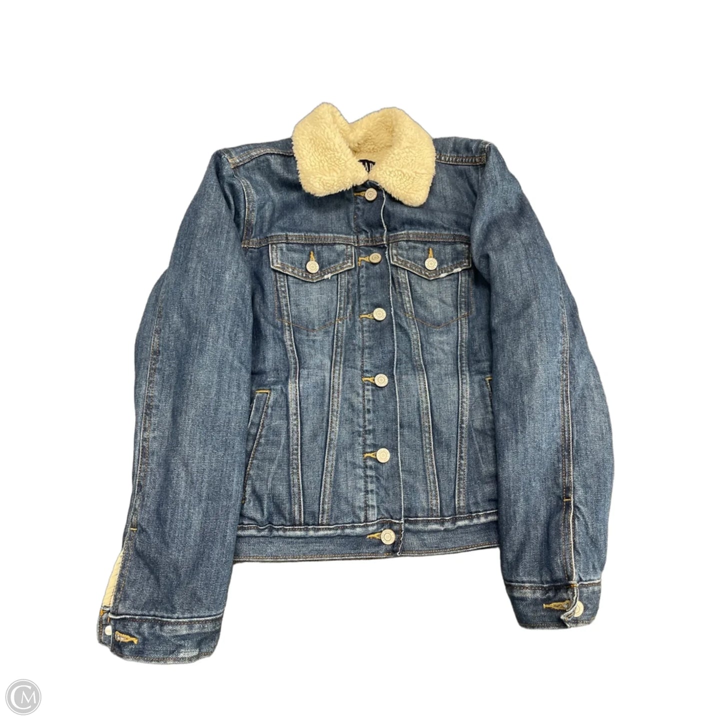 Jacket Denim By Gap In Blue & Cream, Size: M