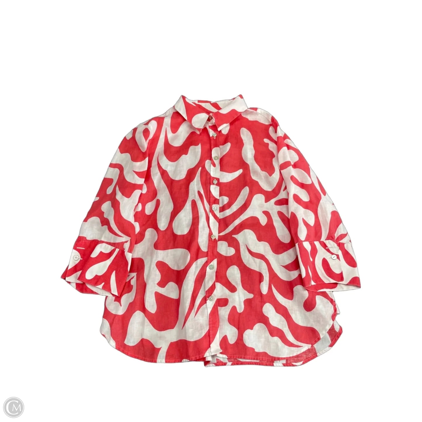 Top 3/4 Sleeve By Chicos In Orange & White, Size: 12