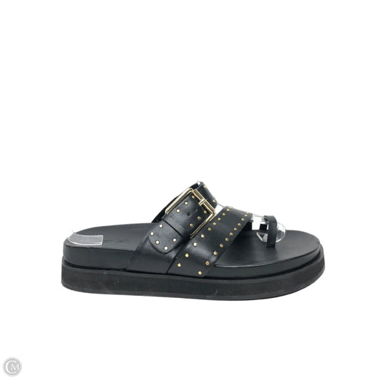 Sandals Heels Platform By Open Edit In Black & Gold, Size: 9