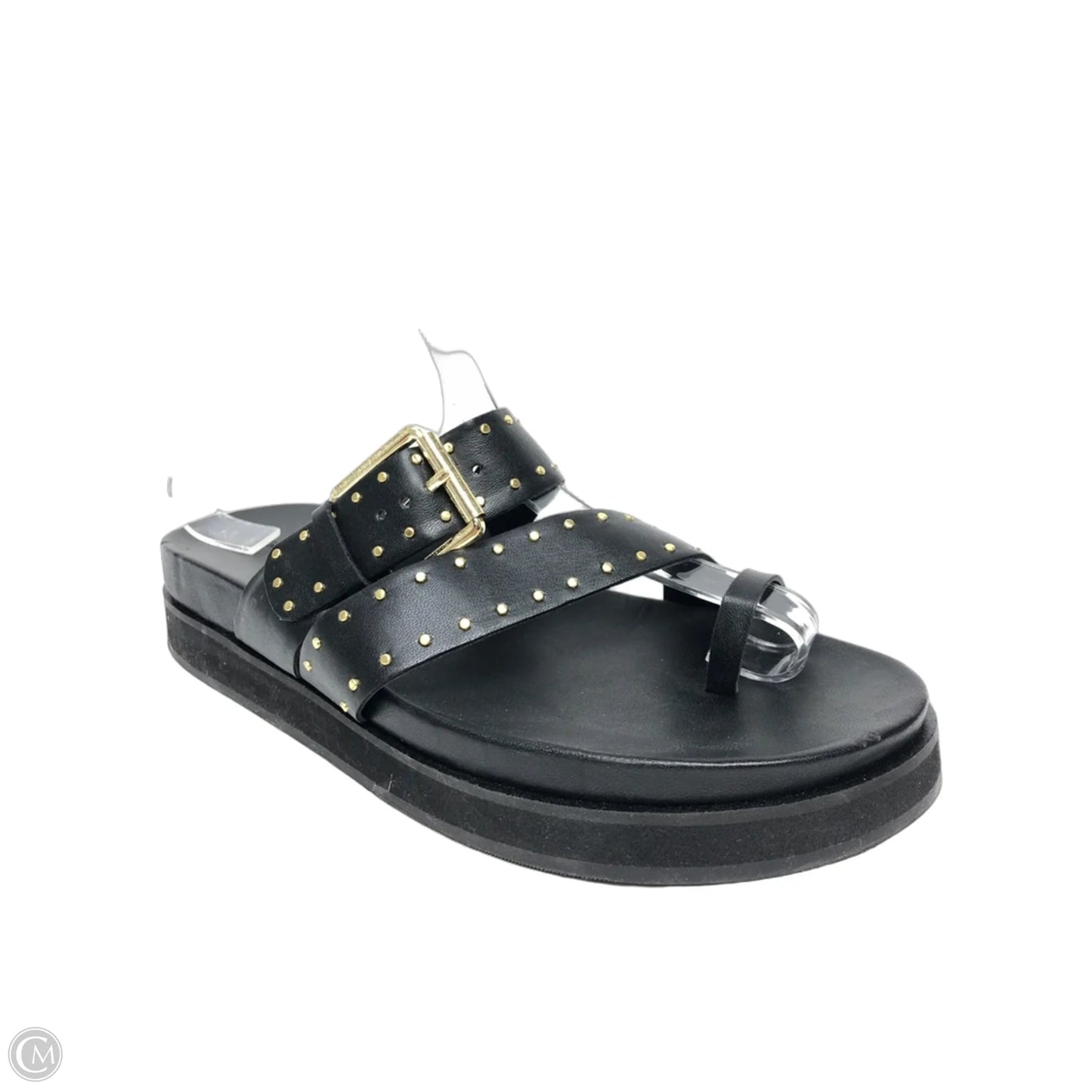 Sandals Heels Platform By Open Edit In Black & Gold, Size: 9