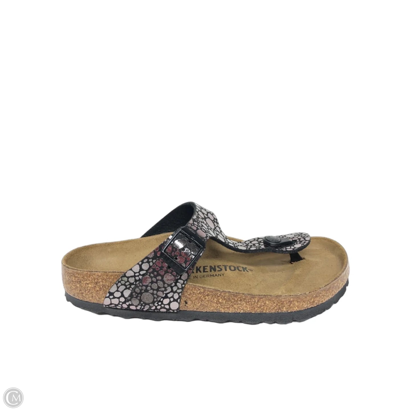Sandals Flats By Birkenstock In Black & Silver, Size: 5