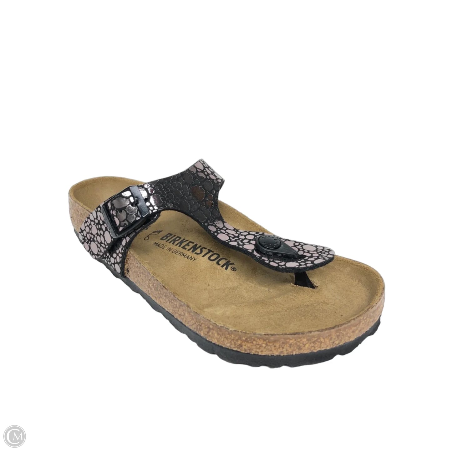 Sandals Flats By Birkenstock In Black & Silver, Size: 5