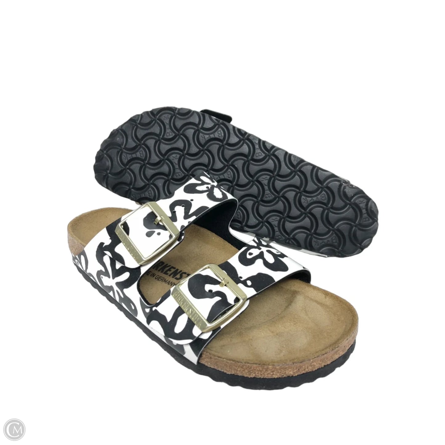 Sandals Flats By Birkenstock In Black & White, Size: 6