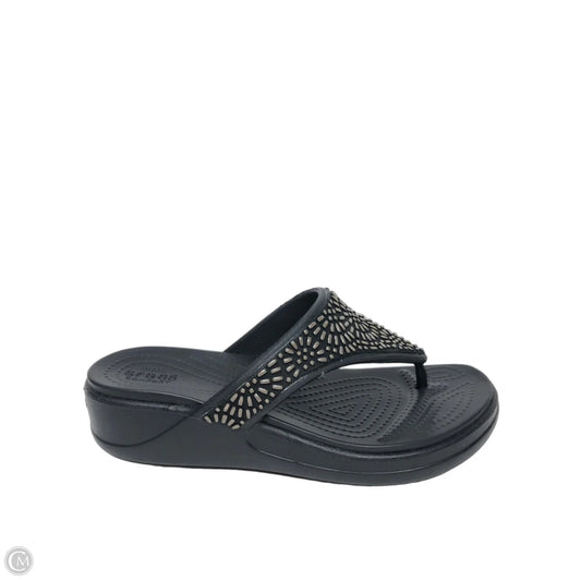 Sandals Heels Wedge By Crocs In Blue, Size: 5