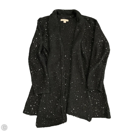 Sweater Cardigan By Laura Ashley In Black & Silver, Size: M