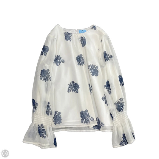 Blouse Long Sleeve By Cece In Blue & White, Size: L