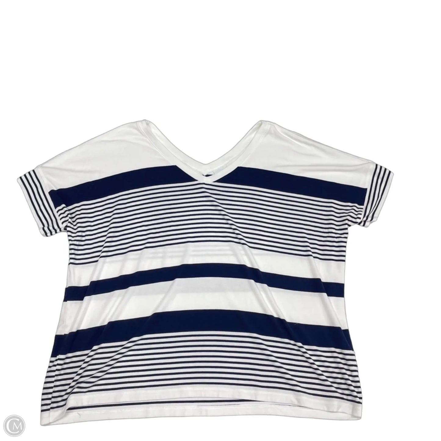 Top Short Sleeve By Cabi In Blue & White, Size: M