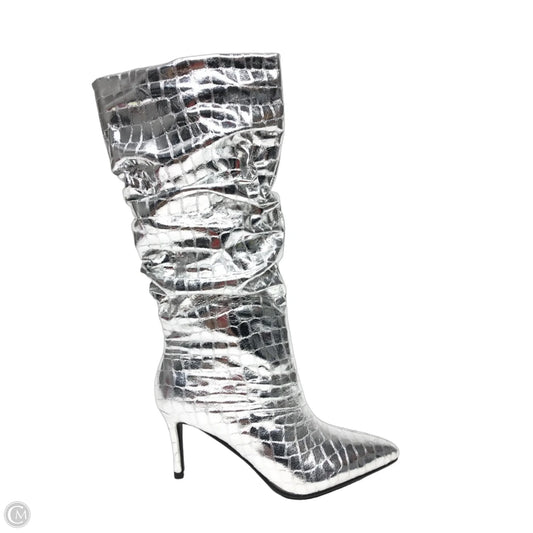 Boots Mid-calf Heels By Clothes Mentor In Silver, Size: 6.5