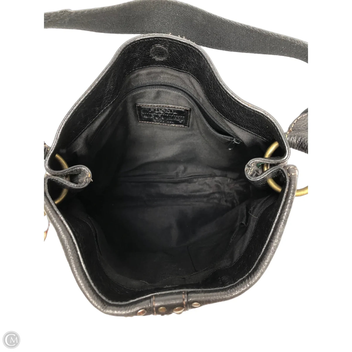 Handbag Leather By Fossil, Size: Medium