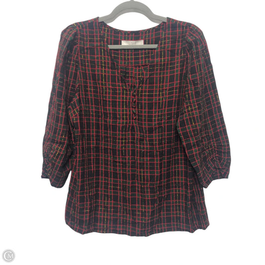 Top Long Sleeve By Loft In Plaid Pattern, Size: M